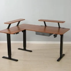 Radlove 160x120cm L Form Højdejusterbart hjørneskrivebord - elektrisk højdejusterbart sidde-stå skrivebord, eg farve Beige