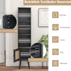 Rattan bogreol med 4 hylder & dør, Boho Style