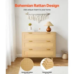 Rattan Kommode - DUOKU - ZD-25TB02 - 3 Skuffer - Naturligt Træ - Boheme Design naturligt trä