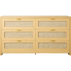 Rattan Kommode med 6 Skuffer-Duoku-med Metal Håndtag-Organisator til Tøj i Boheme Stil i Træ