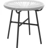 Rattan Sidebord, Bistrobord, Sofabord Med Glasbordplade, Rundt, Til Terrasse, Balkon, Sort + Grå, 50X50X50Cm