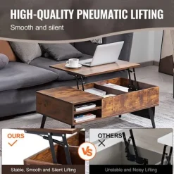 Recliner Kaffebord - DUOKU - Firkantet 39,4 tommer - Brun - 2 Opbevaringslommer - 30 kg Belastning
