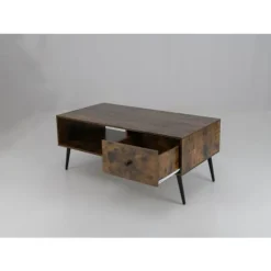 Rektangulær Lav Bord COSTWAY, Skuffe, Åben Opbevaringshylde, Stue Bord 109x55cm til Soveværelse Kontor, Rustic Brun Rustik brun