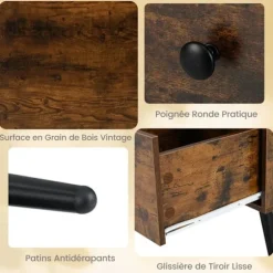 Rektangulær Lav Bord COSTWAY, Skuffe, Åben Opbevaringshylde, Stue Bord 109x55cm til Soveværelse Kontor, Rustic Brun Rustik brun