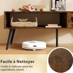 Rektangulær Lav Bord COSTWAY, Skuffe, Åben Opbevaringshylde, Stue Bord 109x55cm til Soveværelse Kontor, Rustic Brun Rustik brun