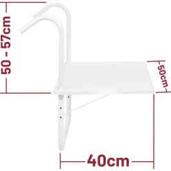 Rektangulært balkonbord 52x40cm hvid