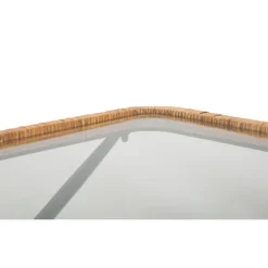 Rektangulært sofabord, glasplade, rattanstel, 70x50x45 cm