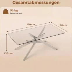 Rektangulært sofabord i glas, hærdet glas, 120x60 cm
