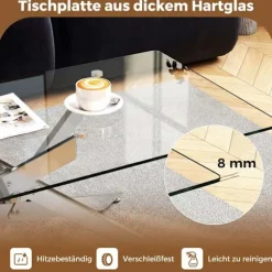 Rektangulært sofabord i glas, hærdet glas, 120x60 cm