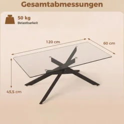 Rektangulært sofabord i glas, sort, 120x60 cm