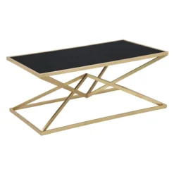 Rektangulært sofabord i guld, sort glasplade, 110x60x45 cm