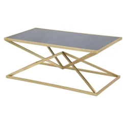 Rektangulært sofabord i guld, sort glasplade, 110x60x45 cm