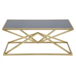 Rektangulært sofabord i guld, sort glasplade, 110x60x45 cm