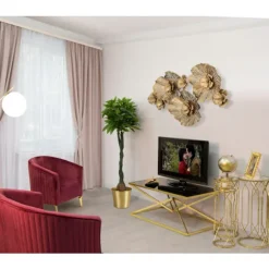 Rektangulært sofabord i guld, sort glasplade, 110x60x45 cm