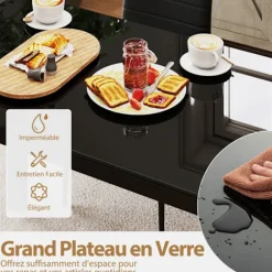 Rektangulært Spisebord 120 cm til 4 personer - COSTWAY - Glasplade - Metalramme til Køkken, Stue