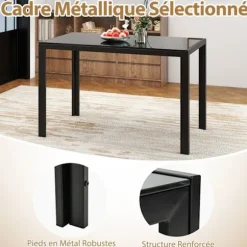 Rektangulært Spisebord 120 cm til 4 personer - COSTWAY - Glasplade - Metalramme til Køkken, Stue
