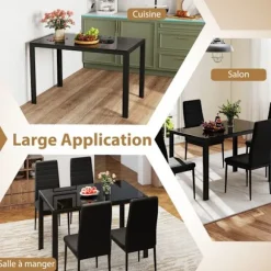 Rektangulært Spisebord 120 cm til 4 personer - COSTWAY - Glasplade - Metalramme til Køkken, Stue