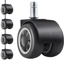 Reservekontorhjul i gummi med bredere dækdesign til beskyttelse af gulve 11 mm x 22 mm standard stangstørrelse Nem installationssæt med 5