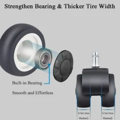 Reservekontorhjul i gummi med bredere dækdesign til beskyttelse af gulve 11 mm x 22 mm standard stangstørrelse Nem installationssæt med 5