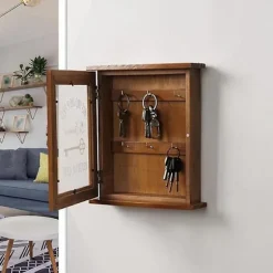 Retro nøgleskab i træ til væg med magnetisk dør, holdbar massiv træopbevaring med 6 kroge