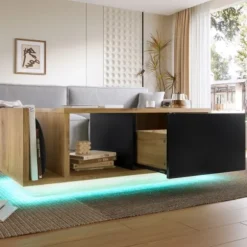 Retro skænk som rumdeler med LED - træ- og metaldesign, dæmpbar, smart opbevaringsplads Natural