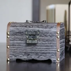 Retro Træmønt Sparegris Vintage Opbevaringsboks med Lås Skattekiste Smykker Armbånd Perle Ring Organizer til Etui -L/for M/SM