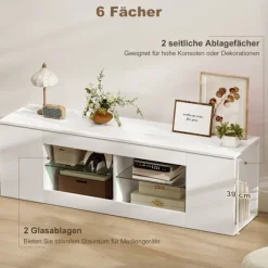 Rootz 140 cm TV-stander - TV-skab - Underholdningskonsol - Opbevaringsorganisator - Lyser rummet - Hvid spånplade - 140x35x42,5 cm