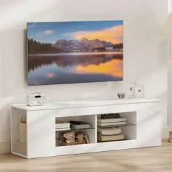 Rootz 140 cm TV-stander - TV-skab - Underholdningskonsol - Opbevaringsorganisator - Lyser rummet - Hvid spånplade - 140x35x42,5 cm