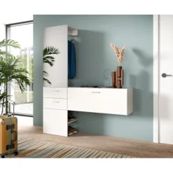 Rootz 2 -delt garderobe sæt - skabsskab - Opbevaringspanel - Rummaksimering af design - Hvid melamin - 156 cm x 190 cm x 36 cm