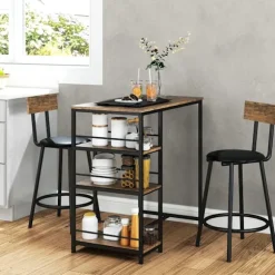 Rootz 3 -delt spisesæt med barbord - lille køkkensæt - rumbesparende spisning - ekstra opbevaring, 90 x 50 x 90,5 cm bord, 36 x 47 x 91 cm stole