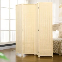 Rootz 4 -delt værelse Divider - Privatlivsskærm - Foldbar partition - Natural Bambus - 180 cm x 180 cm - Let opbevaring til stue, soveværelse