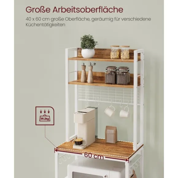 Rootz 5 etagers kagerol - Valnød Brun-Hvid - Spånpladestål - Opbevaringsorganer - Robust konstruktion - Nem montering - 40cm x 60cm x 170cm