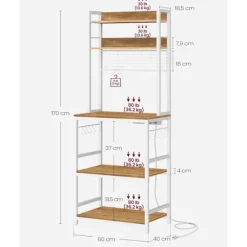 Rootz 5 etagers kagerol - Valnød Brun-Hvid - Spånpladestål - Opbevaringsorganer - Robust konstruktion - Nem montering - 40cm x 60cm x 170cm