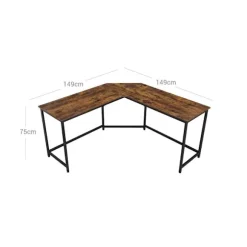 Rootz 2 Hjørneskrivebord - Arbejdsbord - Kontorbord - Skriveborde - Brun/Grå - Sort - 149 x 149 x 75 cm