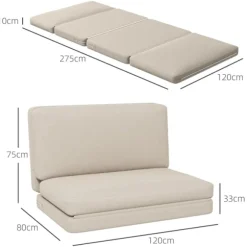 Rootz 2 -i -1 foldning hvilestol - gæstemadras - doven sofa - maksimal komfort - 120W x 80d x 75H cm (stol), 120W x 275d x 10H cm (seng) - brun