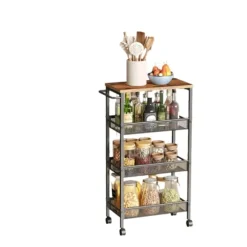 Rootz 4 Level Trotering Trolley - Kitchen Cart - Smal Niche Shelf - Vintage Brown Black - Rumbesparende design - 22 x 45,4 x 77 cm