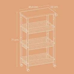 Rootz 4 Level Trotering Trolley - Kitchen Cart - Smal Niche Shelf - Vintage Brown Black - Rumbesparende design - 22 x 45,4 x 77 cm