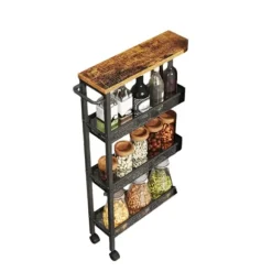 Rootz 4 Niveau Rolling Kitchen Cart - Smal Niche Shelf - Trolley on Rollers - Compact Storage Solution - 13 cm x 45,4 cm x 77 cm