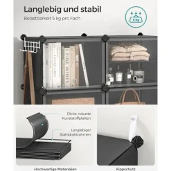 Rootz 10 rum sort opbevaringshylde - Organiseringsstativ - Plastikhylder - ABS-plastik - Stålramme - 32cm x 165cm x 125cm