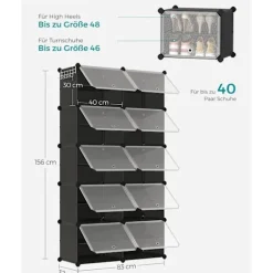 Rootz 10 rum sort opbevaringshylde - Organiseringsstativ - Plastikhylder - ABS-plastik - Stålramme - 32cm x 165cm x 125cm