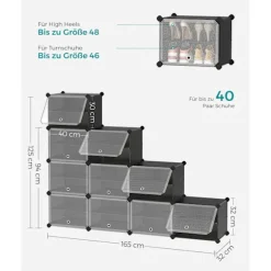 Rootz 10 rum sort opbevaringshylde - Organiseringsstativ - Plastikhylder - ABS-plastik - Stålramme - 32cm x 165cm x 125cm