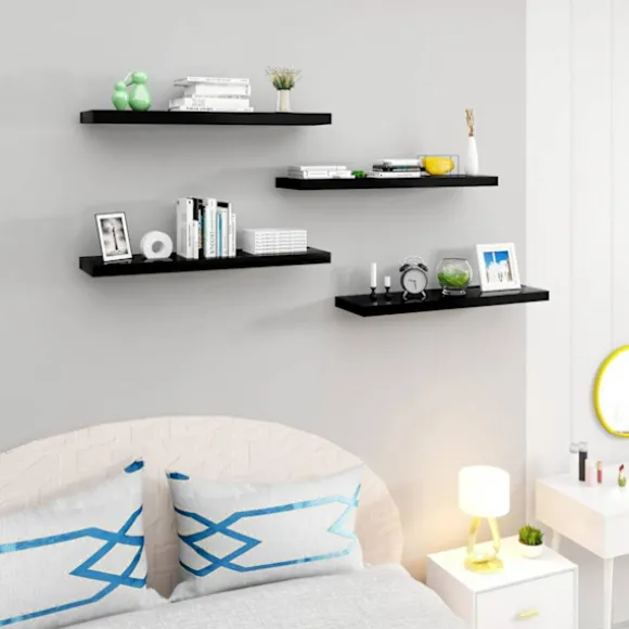 Rootz 4 -Set flydende væghylde - Wall Board - Opbevaringsstativ - High -Resilience MDF - 30 cm x 22,9 cm x 3,8 cm - Sort