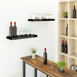 ROOTZ 2 SET Væghylde - Flydende hylde - Træplade - Fugtbestandig - 60x22.9x3.8 cm - Sort
