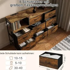 Rootz 8 skuffe bryst - kommode - opbevaringsenhed - vintage design - metalramme - øger opbevaring - 132 x 88 x 30 cm