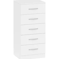 Rootz 5 skuffer kommode – Tøjopbevaringsenhed – Kommode, organisering – Pladsbesparende, moderne design – Hvid spånplade – 40x35x85cm