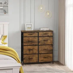 Rootz 8 skuffer stof kommode - Kommode - Opbevaringsorganisering - Letvægts - Robust - Vintage stil - 86 cm x 98 cm x 30 cm
