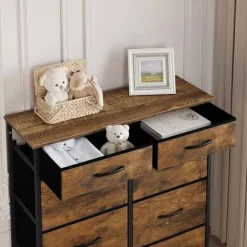 Rootz 8 skuffer stof kommode - Kommode - Opbevaringsorganisering - Letvægts - Robust - Vintage stil - 86 cm x 98 cm x 30 cm