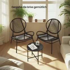 Rootz 3 -stykke balkonmøbler sæt - havemøbler - gårdhave sæt - pe -polyrattan - blæk sort - 50 cm x 45 cm tabel, 68 cm x 74 cm x 78 cm stole