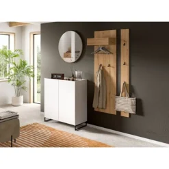Rootz 4 -stykke garderobe sæt - skabsmøbler - opbevaringsløsning - rigelig plads - 197x206x32cm hvid og kunsthåndværk