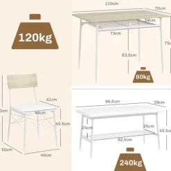 Rootz 4 -stykke spisebordssæt - køkkenbord - spisestue sæt - polstret komfort - 110W x 70d x 75H cm tabel, 40W x 50d x 80H cm stole